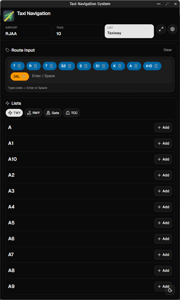 Manual route input interface