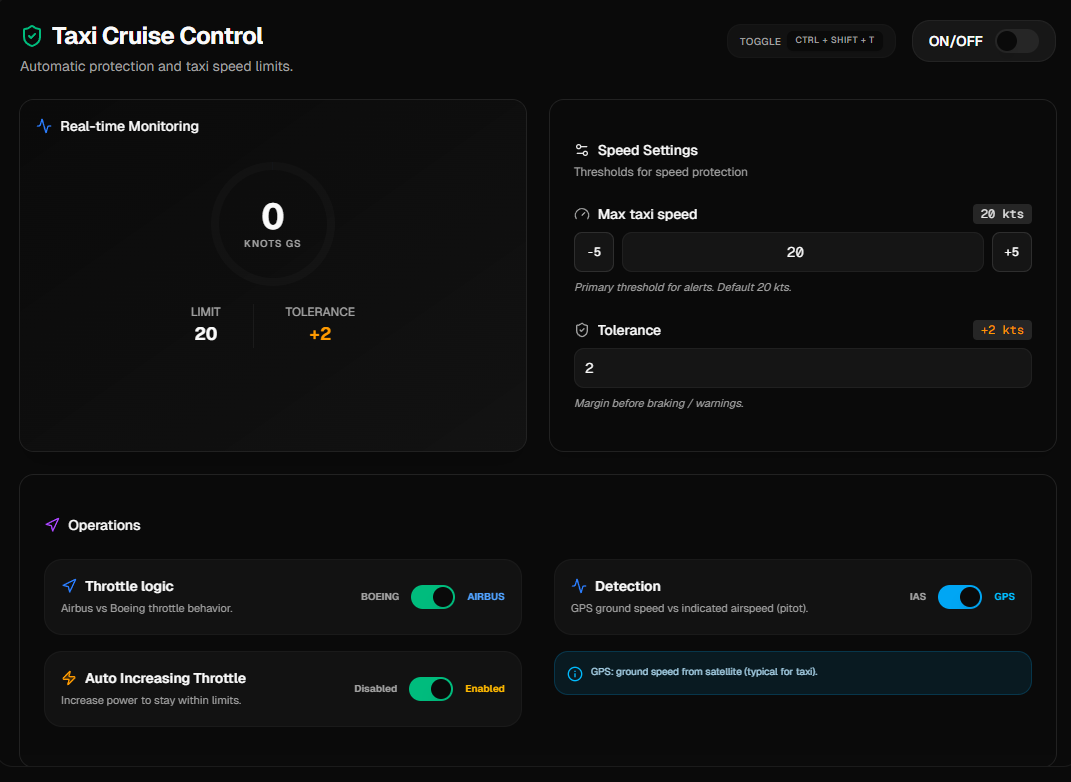 Taxi Cruise Control interface